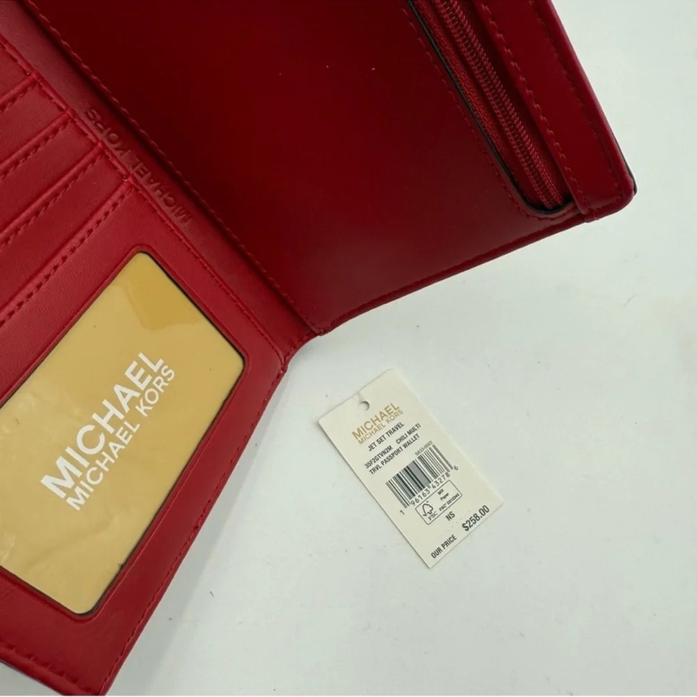 Michael Kors Jet Set Travel Passport Wallet in Chili Multi Leather NWT
